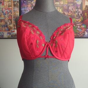 Cacique Red French Balconette Embroidered Bra